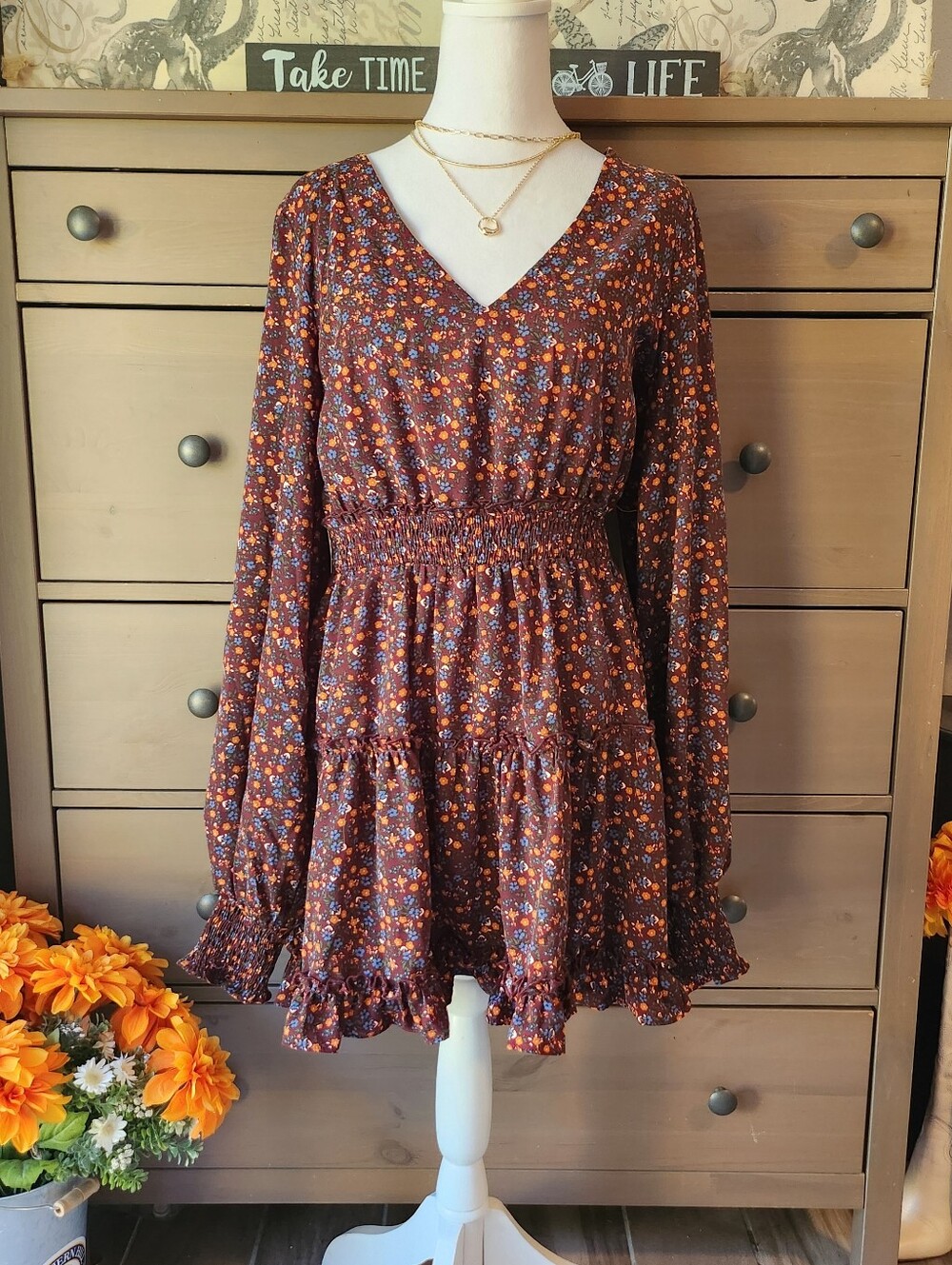 Fall Floral Mini Dress